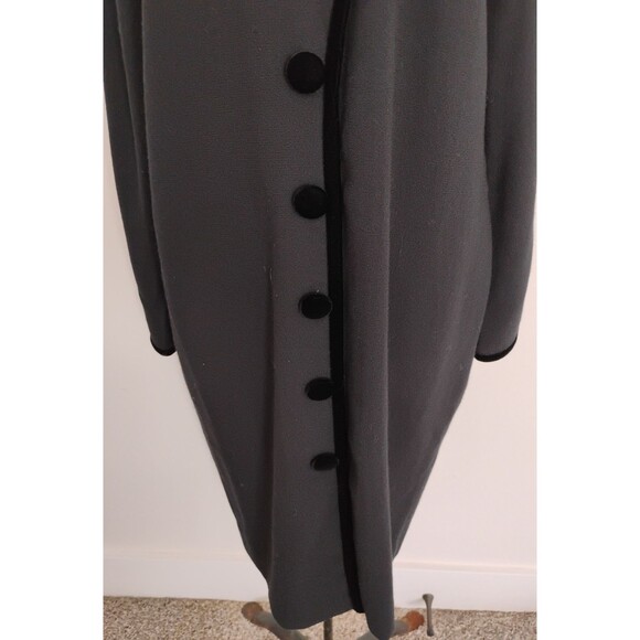 Vtg 90's Carolina Herrera Dress Women's Black Wool Crepe Midi Velvet Buttons 12 - Picture 3 of 16